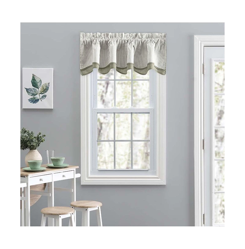 Ellis Curtain Plaza Classic Ticking Stripe Printed 3" Rod Pocket Double Layer Bradford Valance 58" x 15" Sage