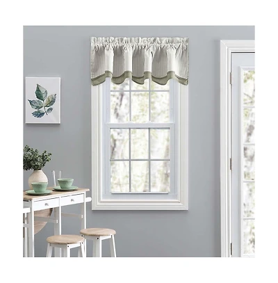 Ellis Curtain Plaza Classic Ticking Stripe Printed 3" Rod Pocket Double Layer Bradford Valance 58" x 15" Sage