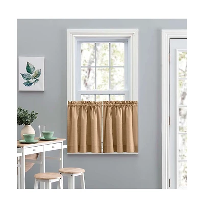 Ellis Lisa Solid Color Poly Cotton Add Touch of Color to Room 1.5" Rod Pocket Duck Fabric Tailored Tiers Tan