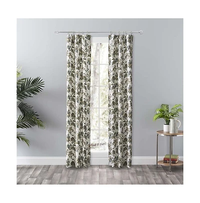 Ellis Curtain Madison Floral Design Printed Natural Ground 3" Rod Pocket 56" x 84" Tailored Panel Pair Blue