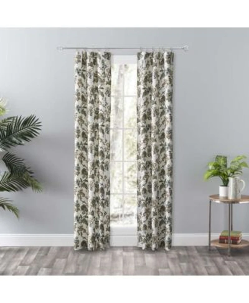 Ellis Curtain Madison Floral Design Printed Natural Ground 3 X22 Rod Pocket 56 X22 X 84 X22 Tailored Panel Pair Blue