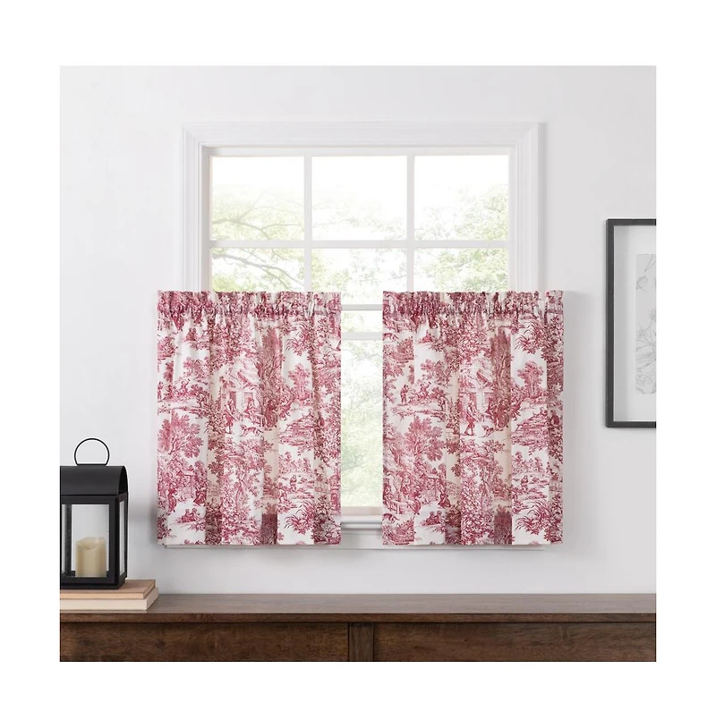 Ellis Curtain Victoria Park Toile Room Darkening Rod Pocket Window Curtain Panel - 68 x 84, Red