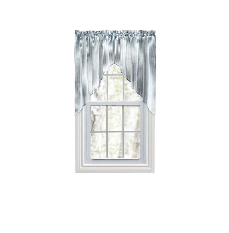 Ellis Curtain Plaza Classic Ticking Stripe Printed on Natural Ground 1.5" Rod Pocket Tailored Swag 56" x 36" Blue