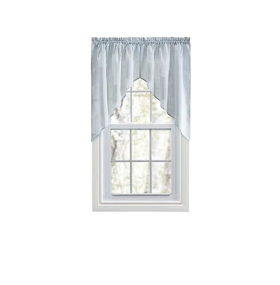 Ellis Curtain Plaza Classic Ticking Stripe Printed on Natural Ground 1.5" Rod Pocket Tailored Swag 56" x 36" Blue