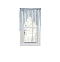 Ellis Curtain Plaza Classic Ticking Stripe Printed on Natural Ground 1.5" Rod Pocket Tailored Swag 56" x 36" Blue