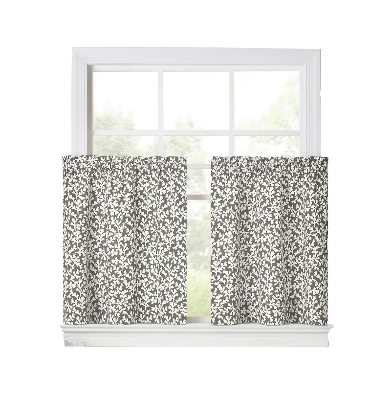 Ellis Curtain Sea Tumble Window Treatment 1.5" Rod Pocket 100% Cotton Curtain Tiers 50" x 24" Grey