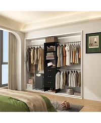 Aheaplus 5-8FT Adjustable Closet Organizer System with 3 Drawers & Hanging Rods, Clothes Rack for Organization