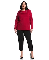 Rafaella Women's Plus Split Collar Long Sleeve Top