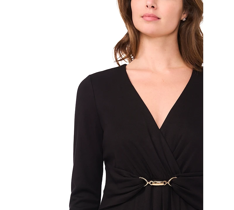 Msk Women's Wrap Front with Clasp Trim Maxi Dress