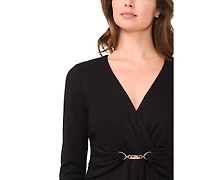 Msk Women's Wrap Front with Clasp Trim Maxi Dress