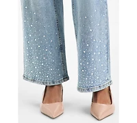 Bar Iii Women's Rhinestone Embellished Wide-Leg Jeans, Macy's Exclusive