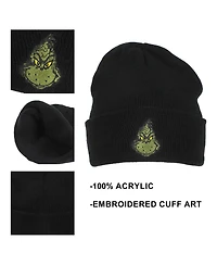 The Grinch Men's Embroidery Black Acrylic Yarn Standard Cuff Beanie