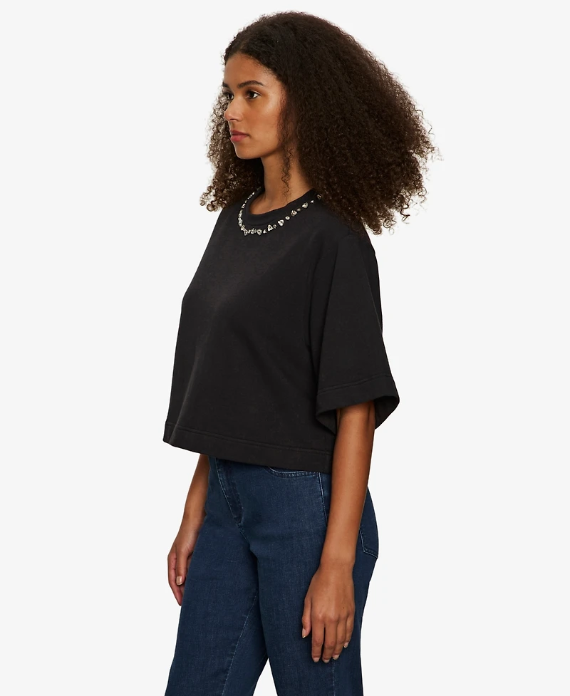 Sanctuary Women's Embellished Semi Crop Short-Sleeve T-Shirt