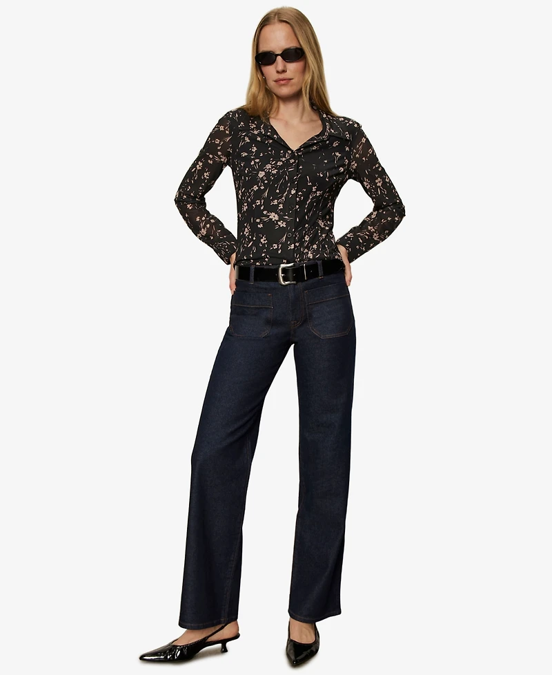 Sanctuary Women's Fitted Mesh Button Down Top