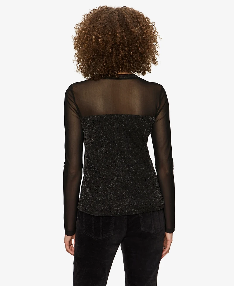 Sanctuary Women's Sparkle Mesh Long-Sleeve Top