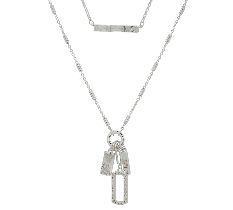 Anne Klein 2 in 1 Cubic Zirconia Stone Charm Multirow Necklace