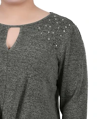 Ny Collection Women's Plus Long Sleeve Knit Keyhole Top
