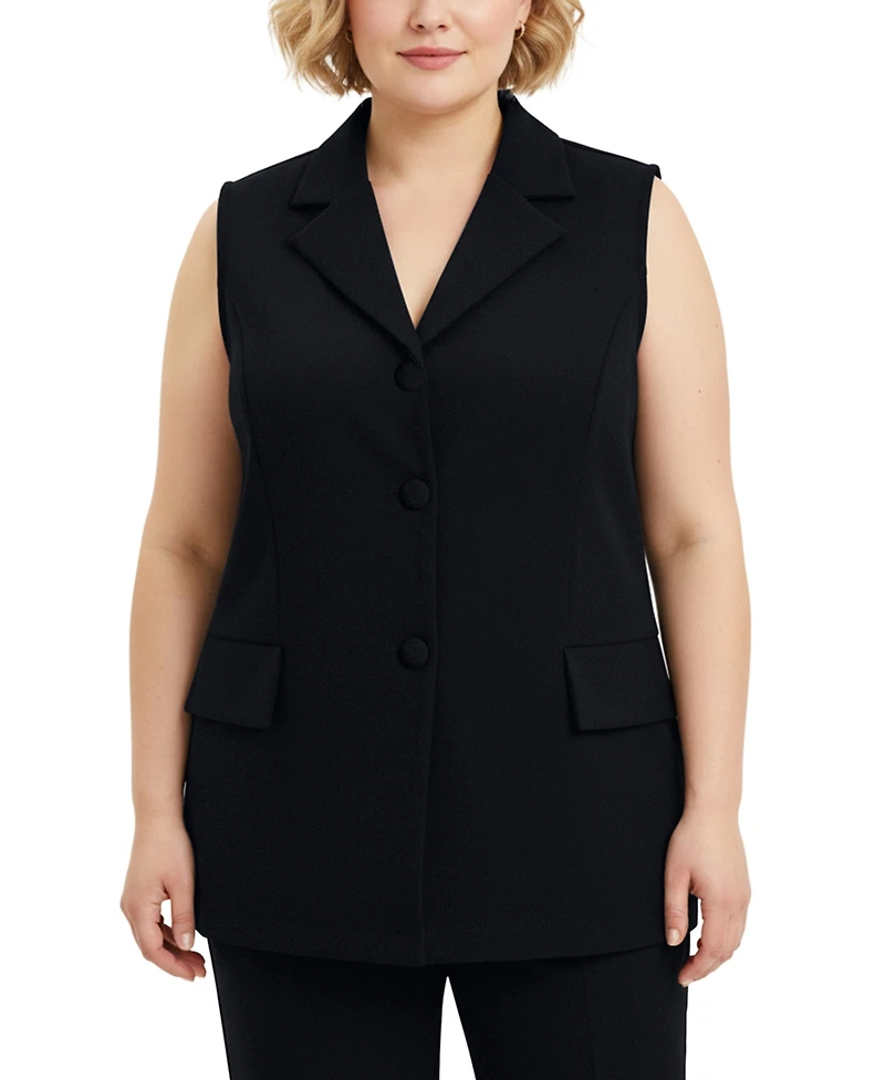 Ny Collection Women's Plus Sleeveless Scuba Vest Jacket