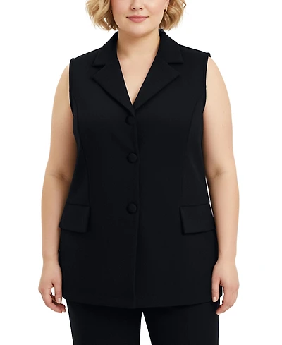 Ny Collection Women's Plus Sleeveless Scuba Vest Jacket