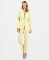 Kasper Womens Stretch Crepe Peak Lapel Jacket Printed Satin Sleeveless Blouse Core Julia Stretch Crepe Mid Rise Pants