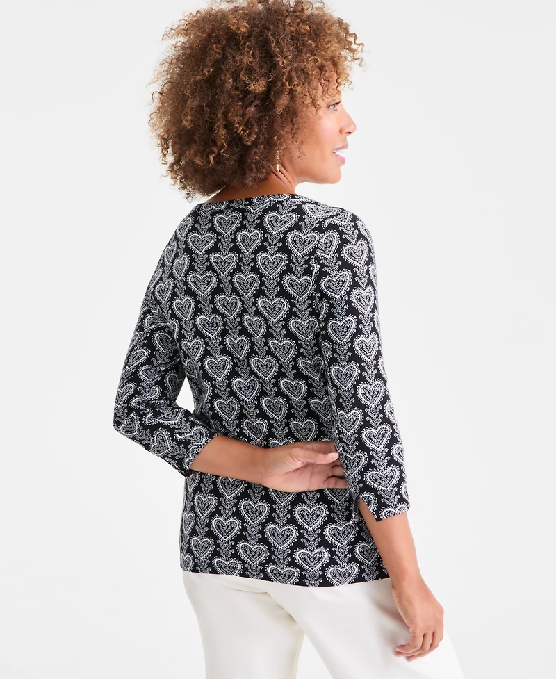 Style & Co Petite Pima Trailing Hearts Top, Macy's Exclusive