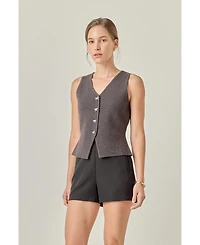 English Factory Women's Rhinestone Bow Button Knit Vest