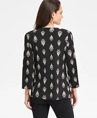 Jm Collection Petite Dani Geo 3/4-Sleeve Knit Dressing Surplice V-Neck Top, Macy's Exclusive