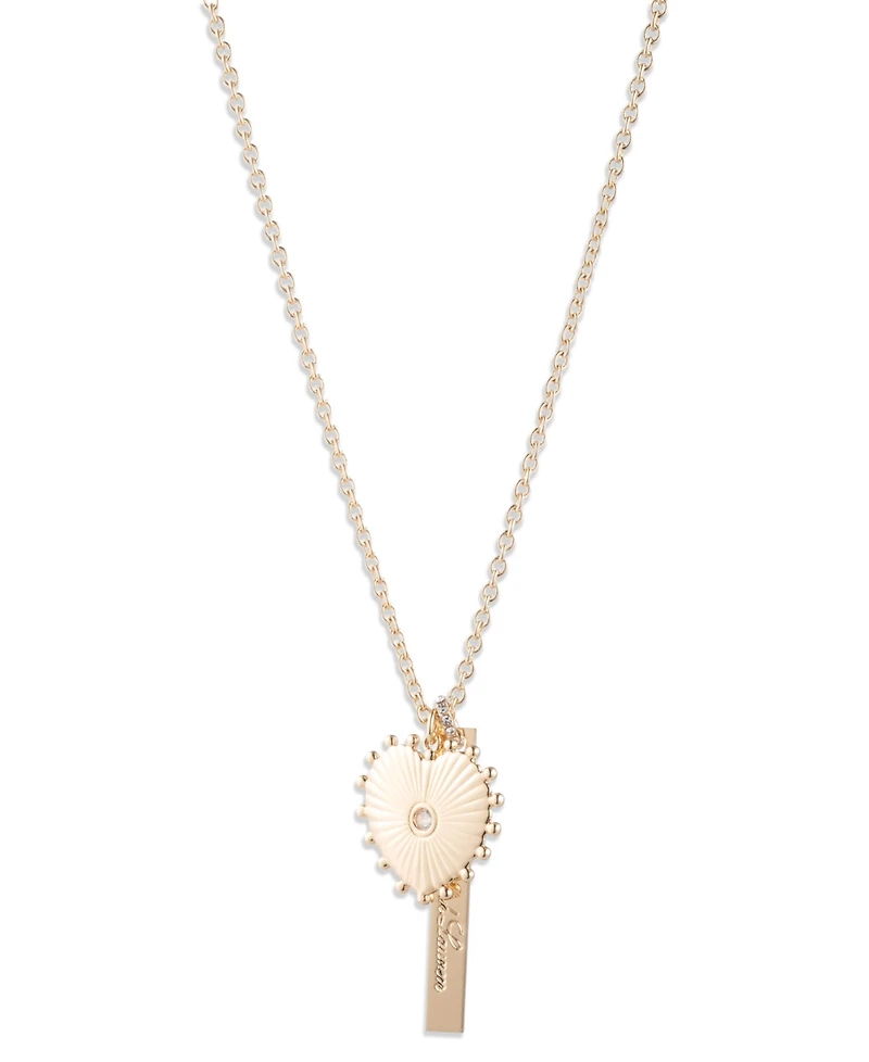 Lauren Ralph Lauren Cubic Zirconia and Glass Stone Logo Heart Pendant Necklace