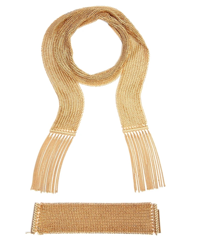 Lauren Ralph Lauren Gold-Tone Fringe Mesh Scarf Necklace