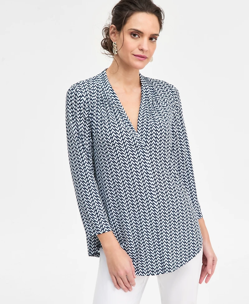 Jm Collection Women's Printed 3/4 Sleeve V-Neck Knit Top, Macy's Exclusive