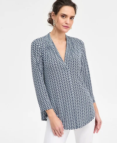 Jm Collection Women's Printed 3/4 Sleeve V-Neck Knit Top, Macy's Exclusive