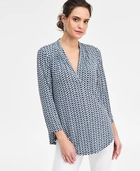 Jm Collection Women's Printed 3/4 Sleeve V-Neck Knit Top, Macy's Exclusive