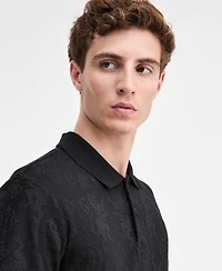 Guess Men's Tonal Jacquard Short-Sleeve Knit Polo Shirt