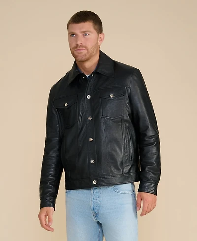 Men's Leather Jacket, Black, Created for Macy's