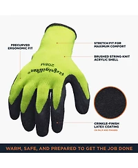 RefrigiWear Men's HiVis Ergo Grip Latex Coated Work Gloves High Visibility (Pack of 12 Pairs)