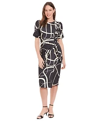 London Times Women's Puff-Sleeve Midi Dress