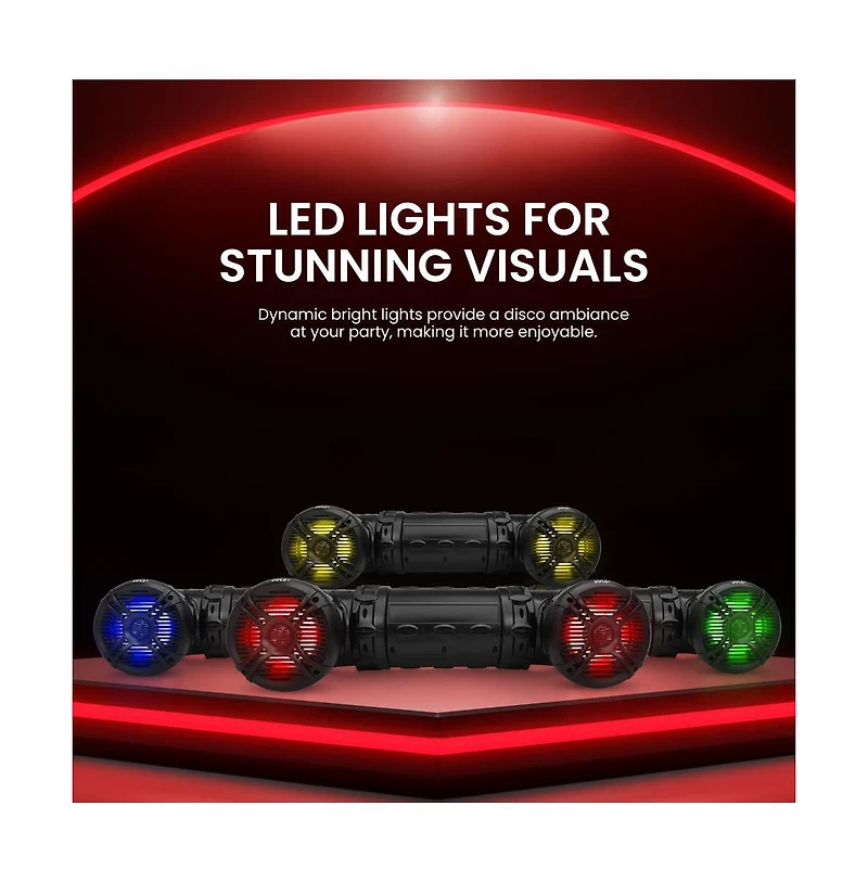 Waterproof Marine Bluetooth Powered Speakers, 800 Watt with Multi-Color Led Lights, 6.5'' for Off-Road, Atv, Utv