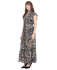 London Times Women's Smocked Waist Maxi Dress