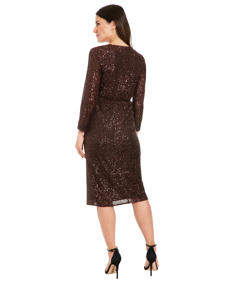 London Times Women's V-Neck Jersey-Knit Midi Dress