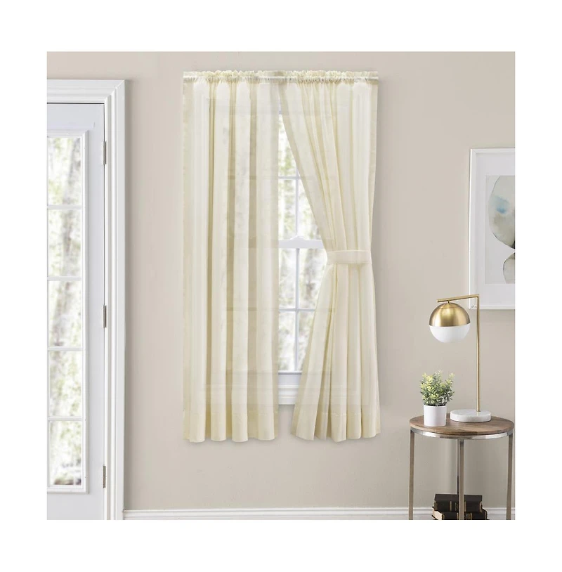 Ellis Curtain Shadow Stripe Tailored Curtain Panel Pair for Windows with Ties 80" x 72" Natural