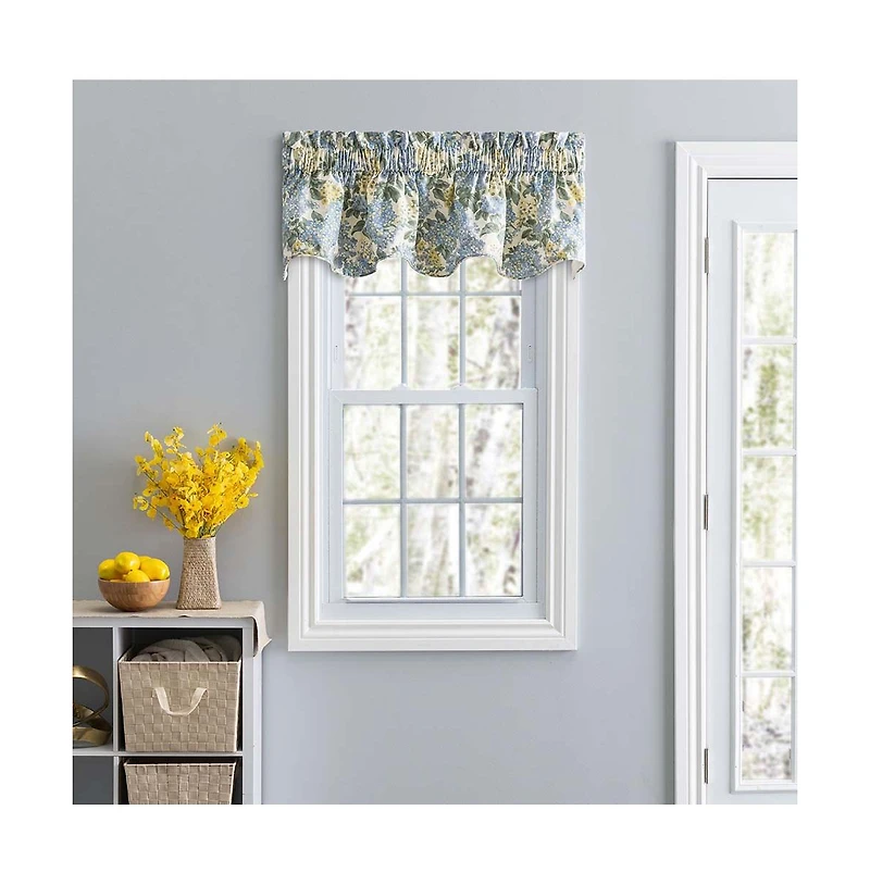 Ellis Hydrangea Classic Pattern Printed 3" Rod Pocket Window Scallop Valance Lined 70"x15" Blue