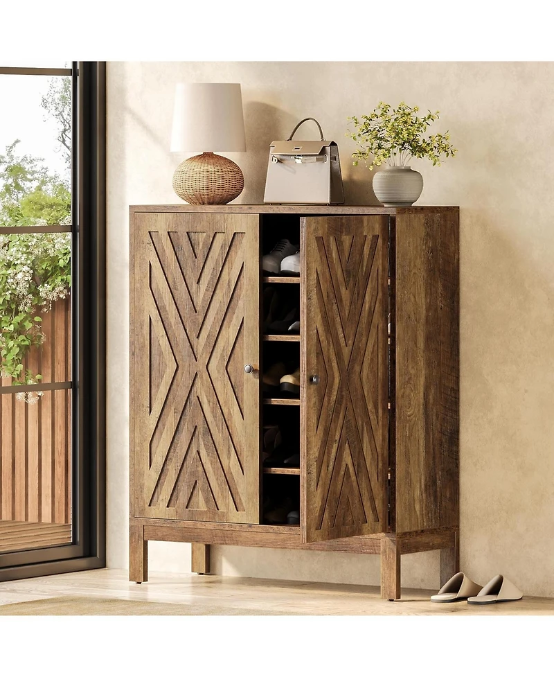 Tribesigns 5-Tier Shoe Cabinet for Entryway, Industrial Wooden Shoe Organizer with Adjustable Shelves