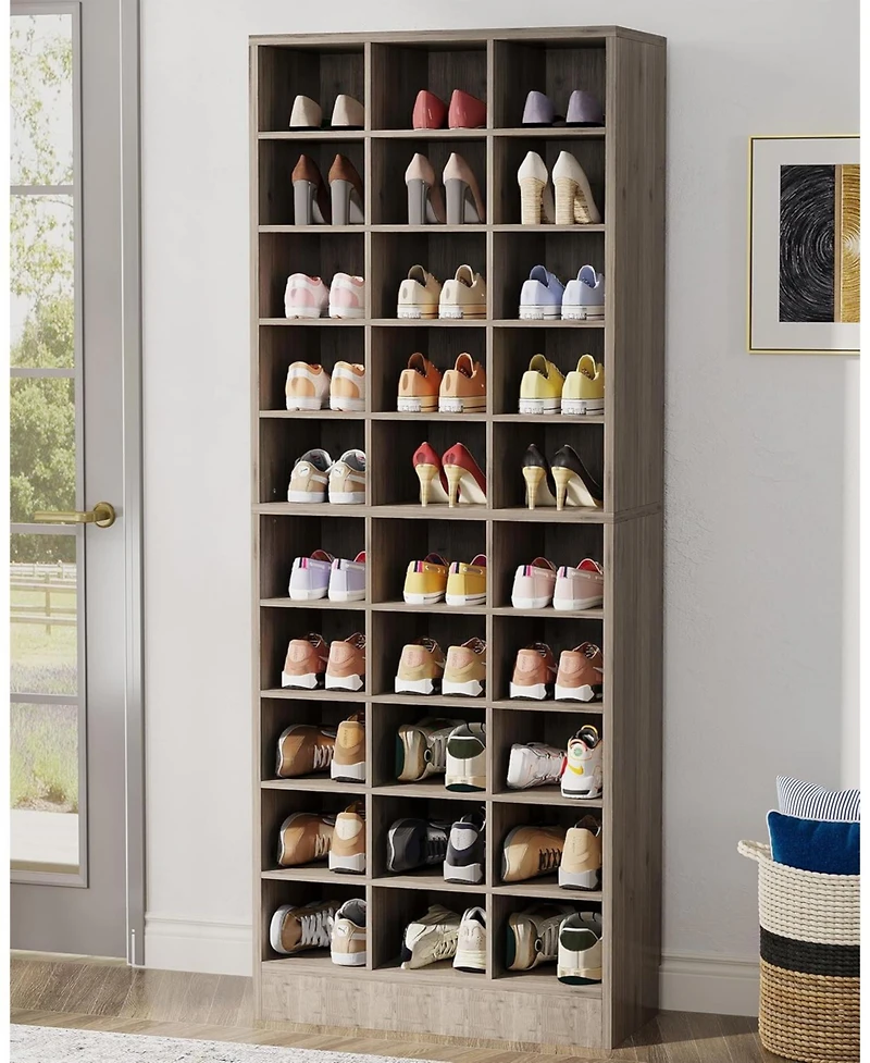 Tribesigns 10-Tier Shoe Storage Cabinet, Wooden Rack with 30 Cubbies, Freestanding Tall Entryway Organizer