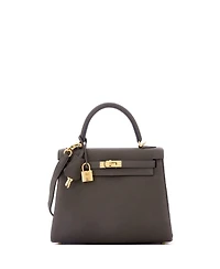 Pre-Owned HERMES Kelly 25 Handbag Green Togo with Gold Hardware