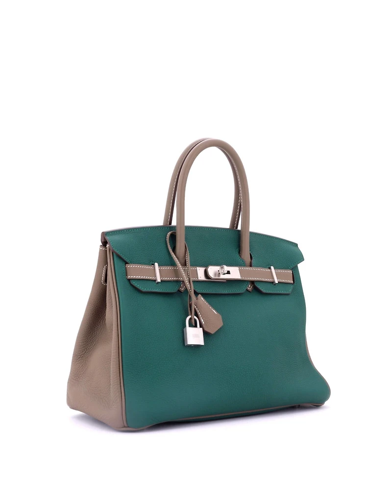 Pre-Owned Hermes Birkin 30 Handbag Bicolor Togo with Brushed Palladium Hardware