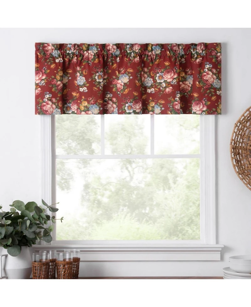 Ellis Bella Rose Stylish Medium Scale Printed Floral Pattern 1.5" Rod Pocket Tailored Valance 58"x15" Red