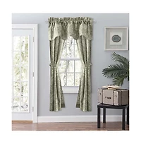 Ellis Curtain Lexington Leaf Pattern on Colored Ground Curtain Pair with Ties 56"x63" Sage