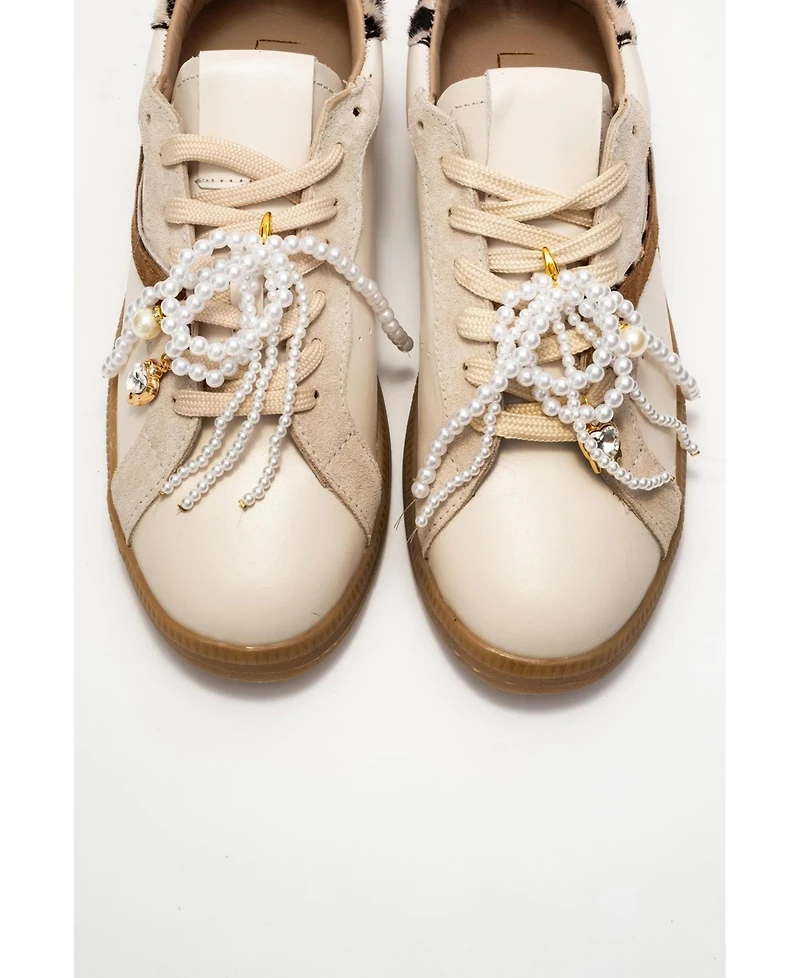Forever & Always Shoes Taren Leather Pearl Buckle Sneakers (Women)