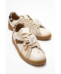 Forever & Always Shoes Taren Leather Pearl Buckle Sneakers (Women)
