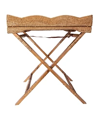Artifacts Rattan Scallop Design Butler Tray with Wooden Legs
